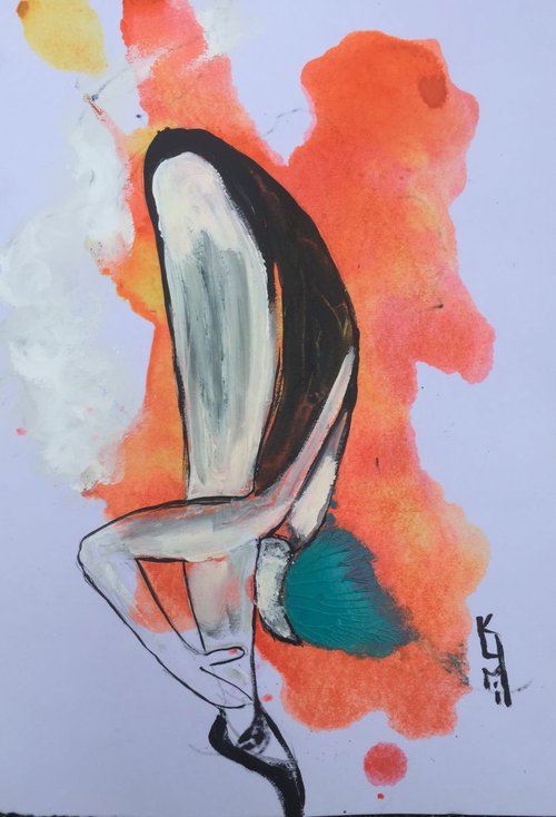 Dancer Ballet Art Acrylic on Watercolour Paper People Painting Gift Ideas Original Art 8"x12" by Kumi Muttu