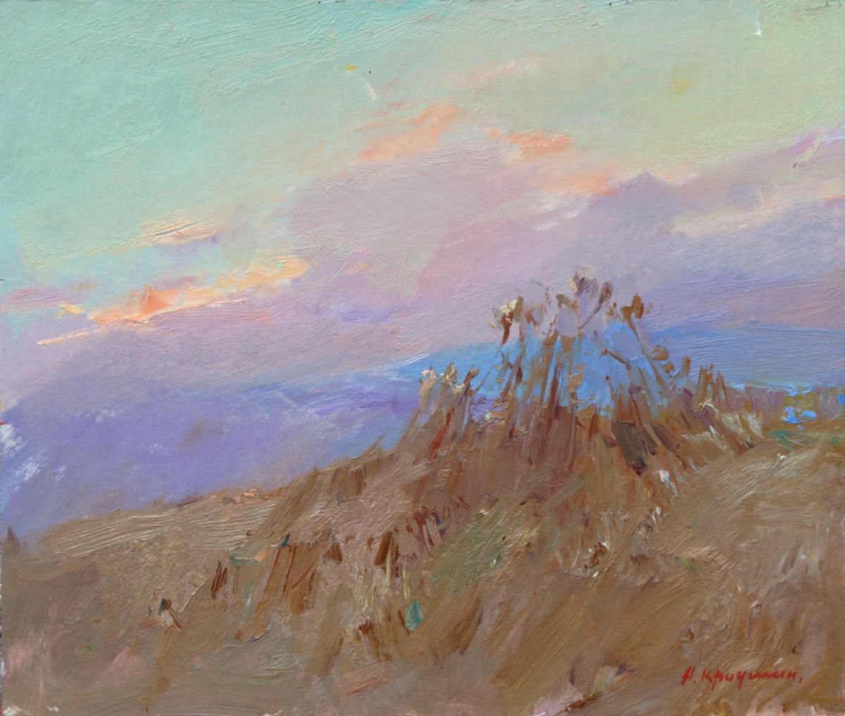 Impressionistic Landscape Oil Painting By Aleksandr Kryushyn, 17 X 14, Warm Evening, Original Artwork