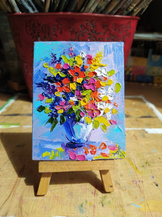 Bouquet of flowers - small painting, oil painting, flowers, postcard, bouquet, gift idea, gift, flowers oil painting