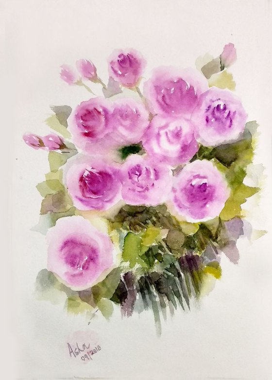 Pretty Pink Watercolor Roses - Art for Peace