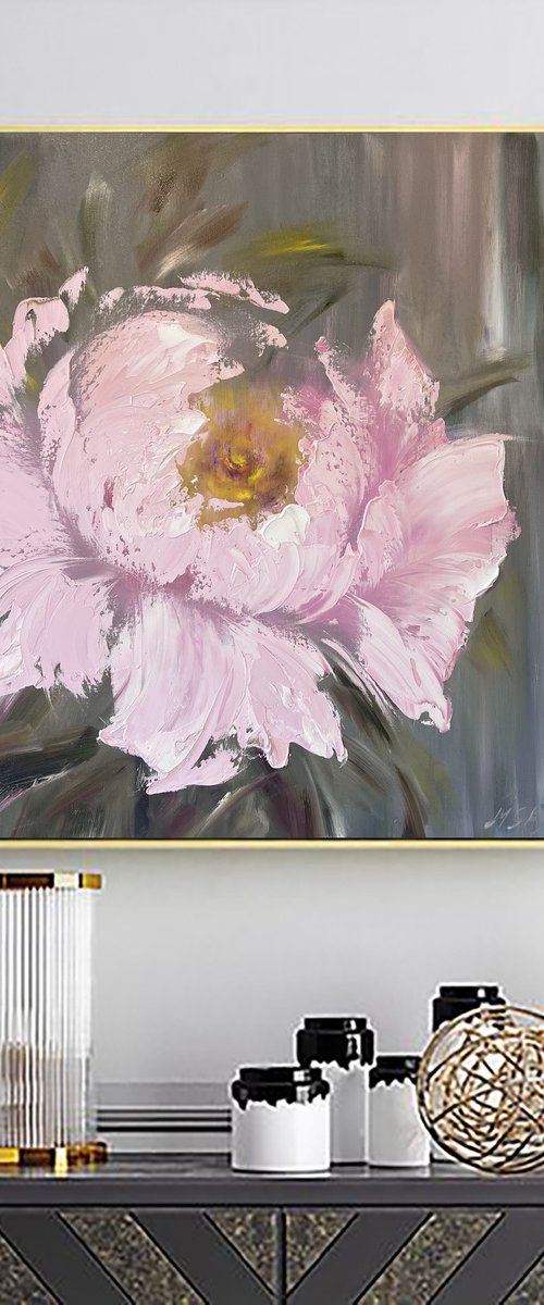 Pink Peony on Grey by Marina Skromova