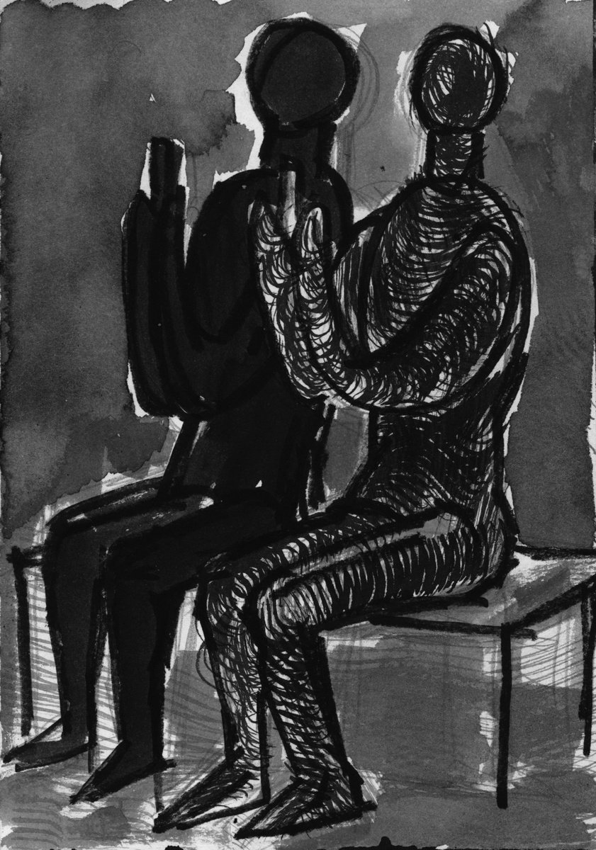 Expressive Portrait Ink Drawing By Nikola Tsvetanov, 6 X 8", "Romeo & Juliet", Original Artwork