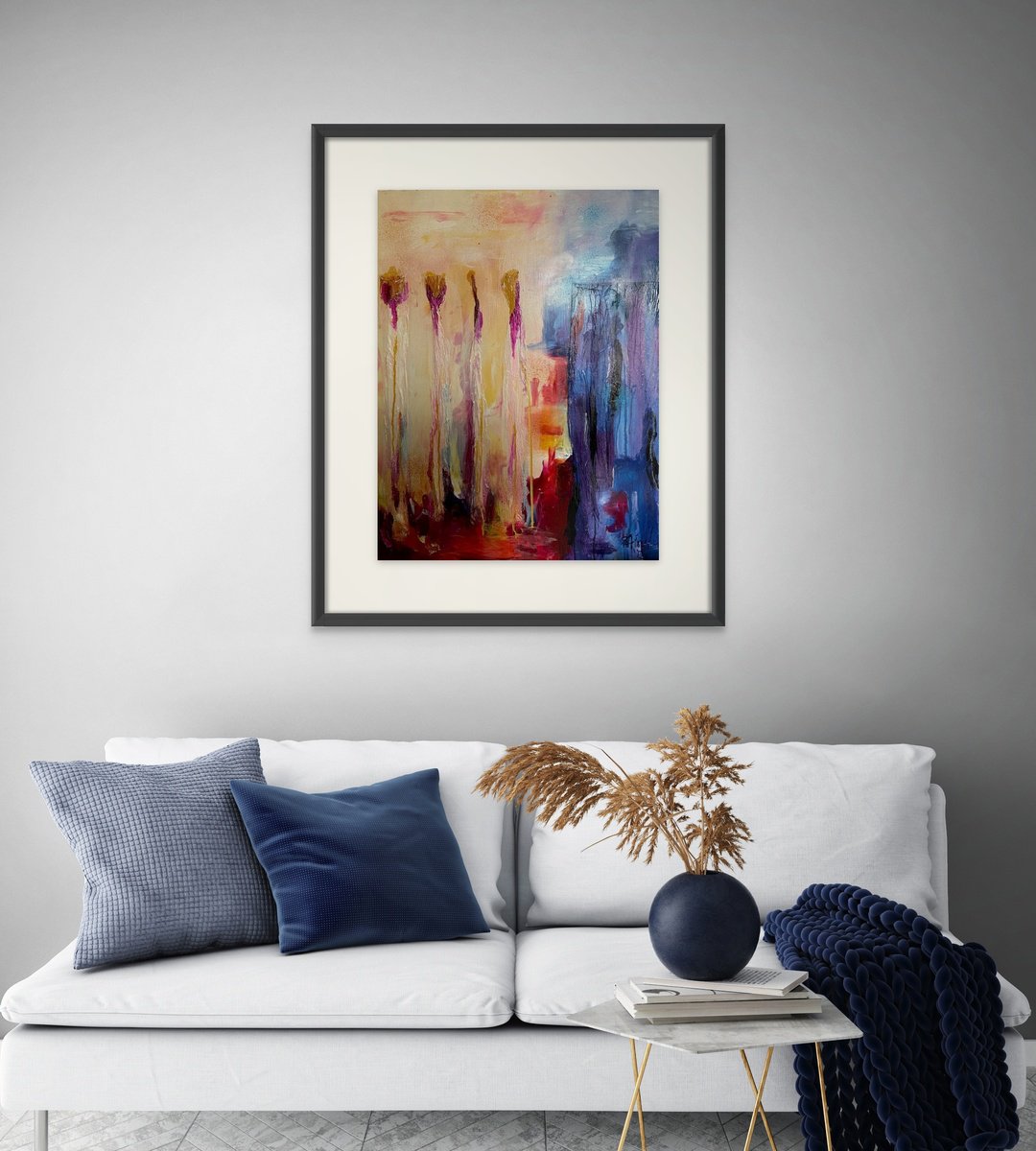 Organic Abstract Painting By Shelli Finch, 22 X 28", Four Candles For My Love In His Depression, Original Artwork