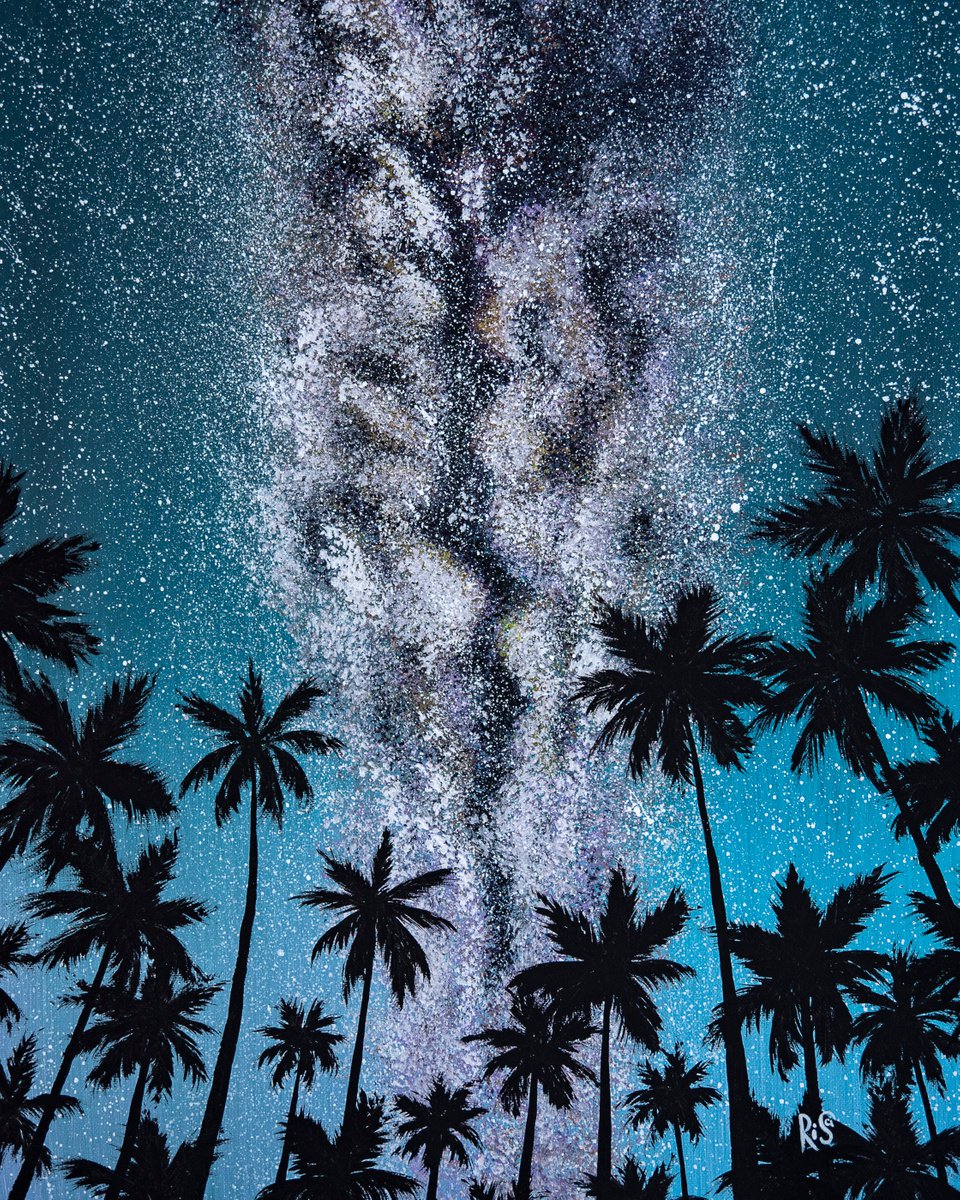 GENTLE NIGHT - night scene, palm trees, exotic island, tropics, Miami Beach, cerulean sky by Rimma Savina