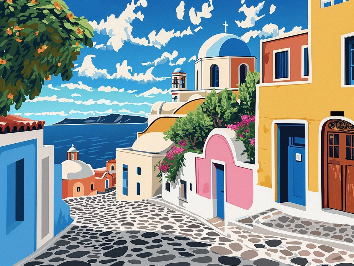 Greek island street by Kosta Morr