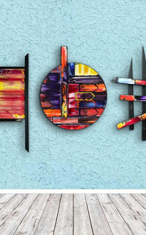 "Freak Squad" - Save As A Series - Original PMS Mixed Media Assemblage Sculptural Paintings On Wood Pieces and Panels - 48.5 x 25.5 inches by Preston M. Smith (PMS)