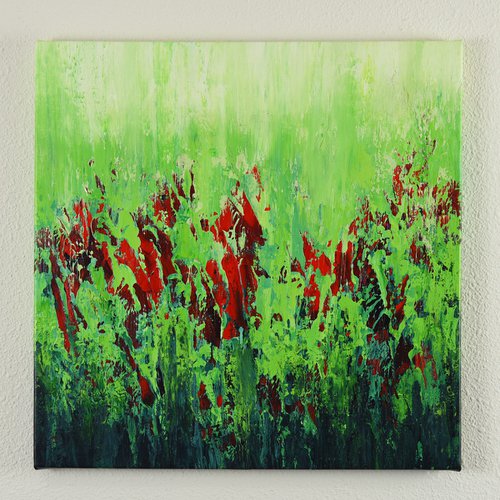Red Flowers - Textured Abstract Floral Painting by Suzanne Vaughan