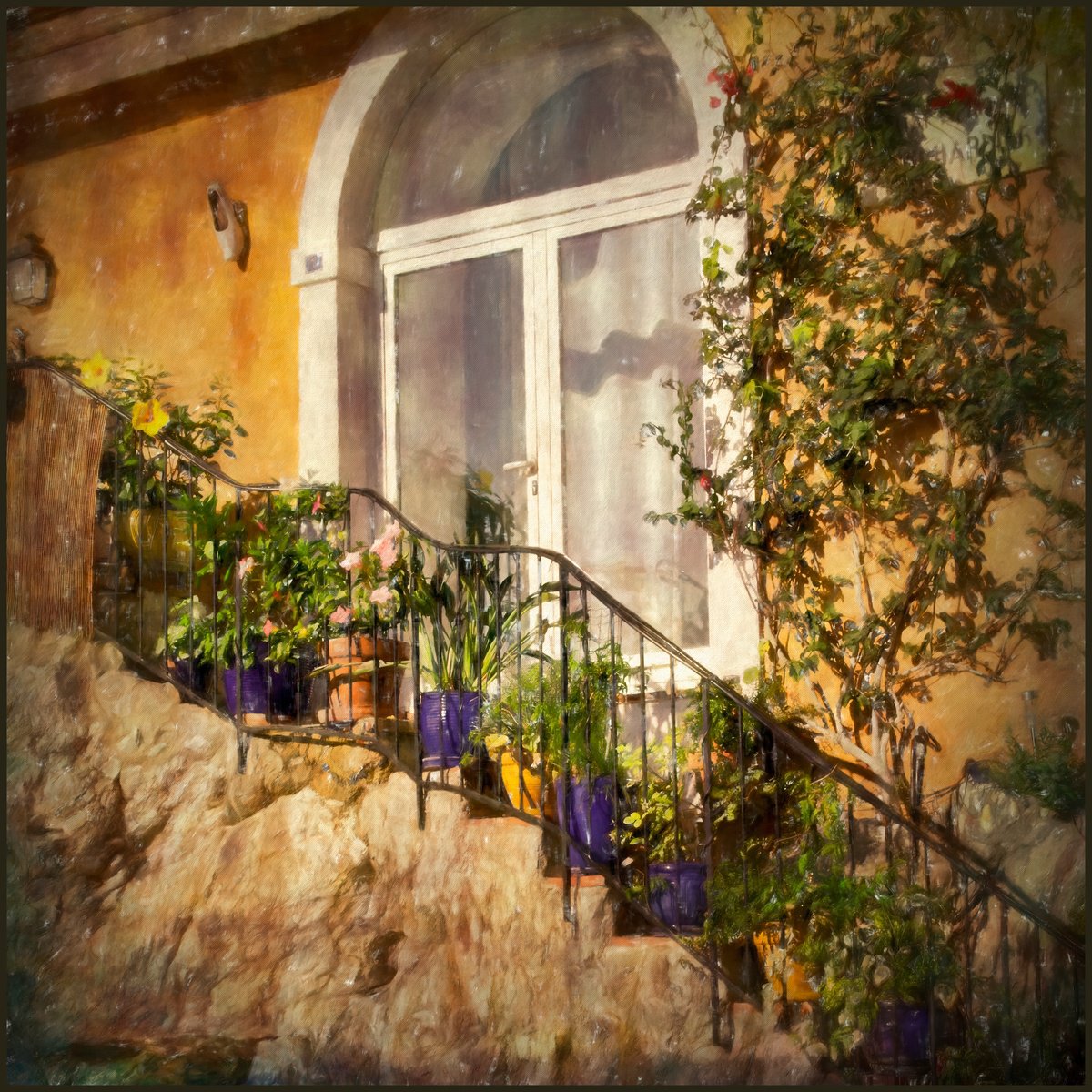 Impressionistic Botanical Photograph By Martin Fry, 20 X 20", Floral Steps, Original Artwork