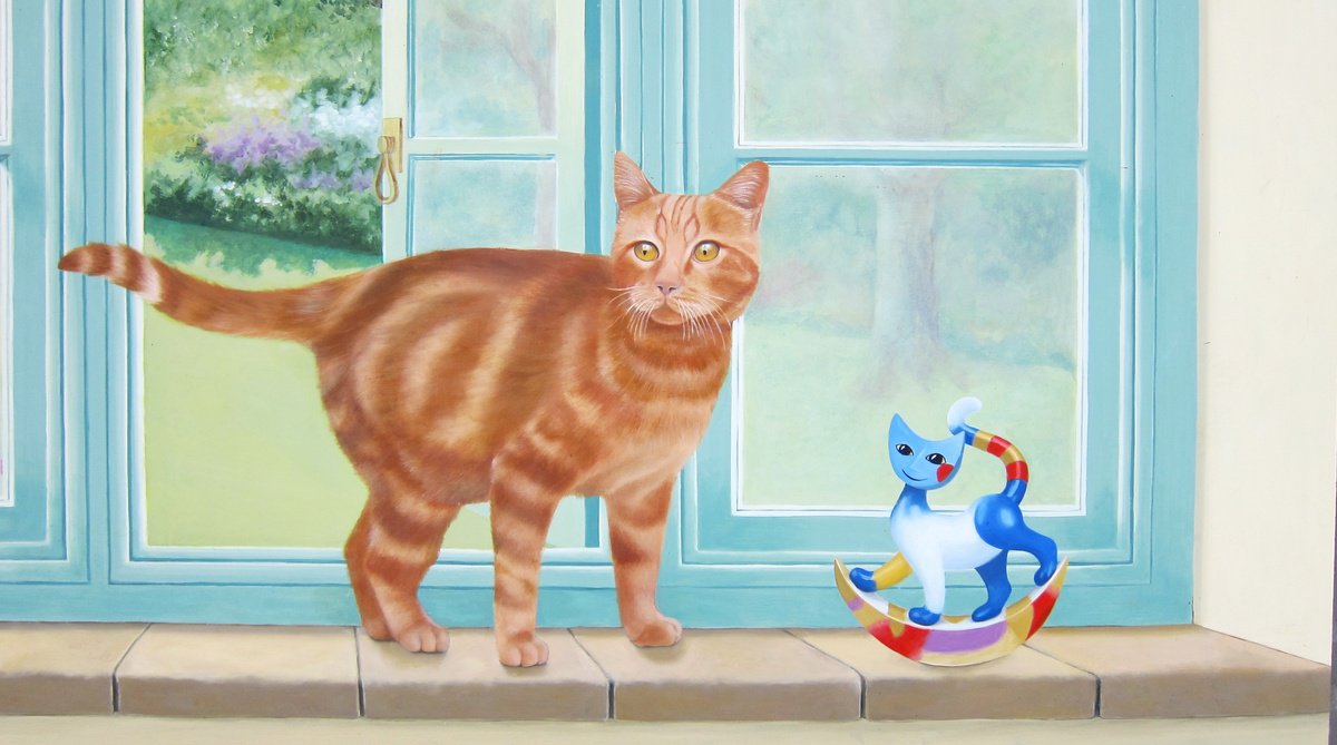 Photorealistic Animal Oil Painting By Sophie Colmer-Stocker, 47 X 24", Trompe L