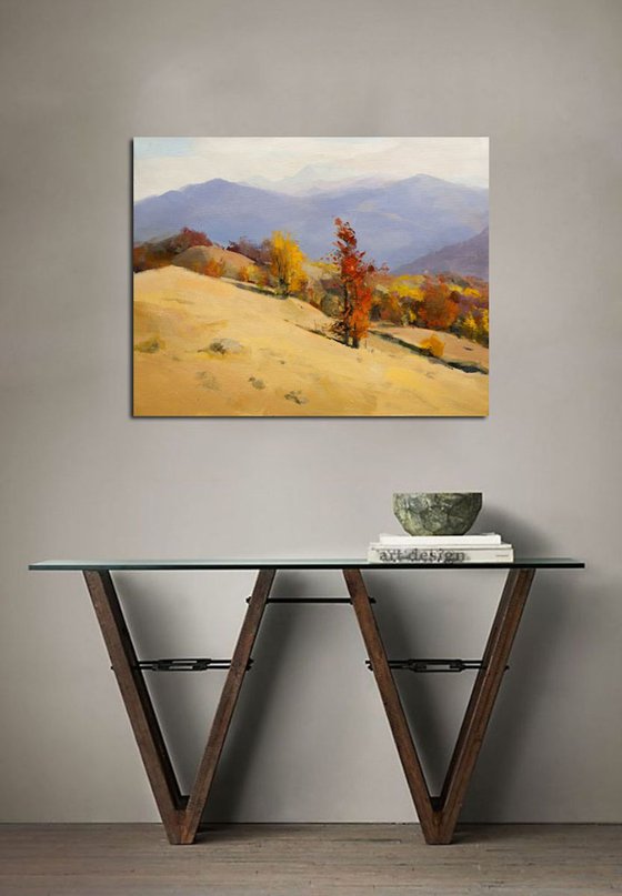 Autumn oil landscape painting - Hugs of the Mountainous Winds