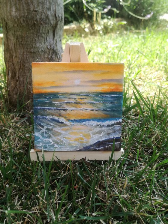 Miniature wave seascape #14 - Easel included