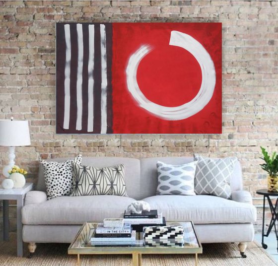 Red Enso Zen Abstract Painting large wall art A277 Acrylic Original Contemporary Art