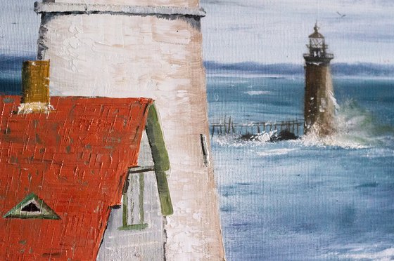 "Portland Lighthouse" Original oil painting, for portrait wall hanging.