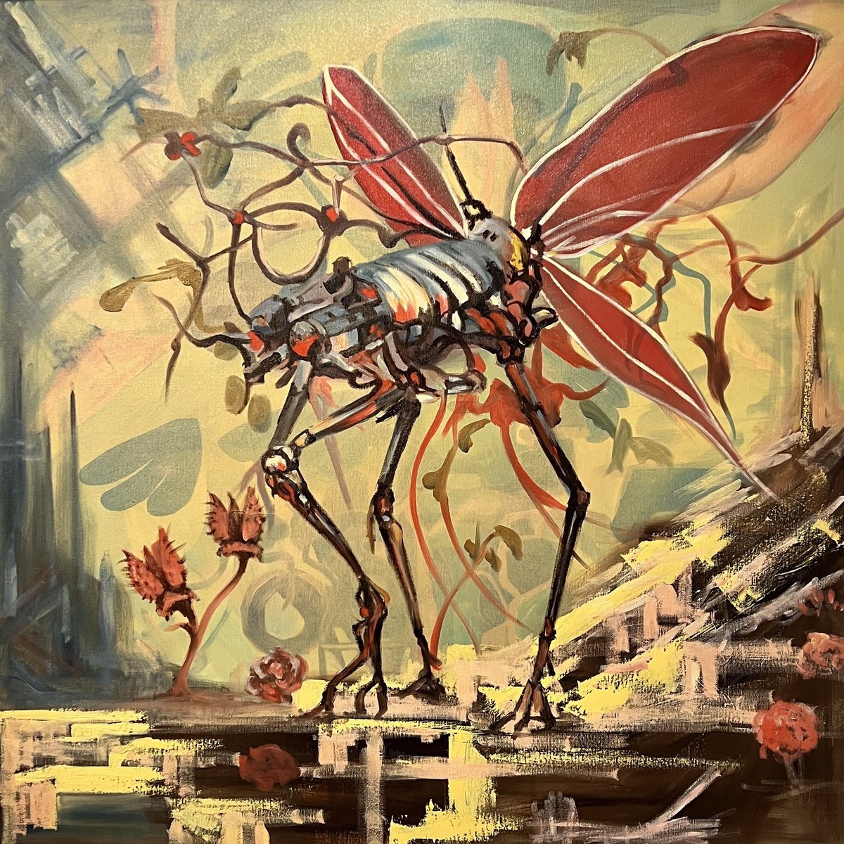 Surrealistic Animal Oil Painting By Chao Wang, 36 X 36, Leggy Dreamscape, Original Artwork