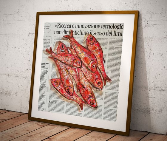 "Red Fishes on Newspaper"