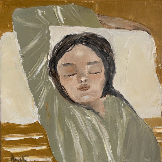 Calm poetic impasto woman portrait