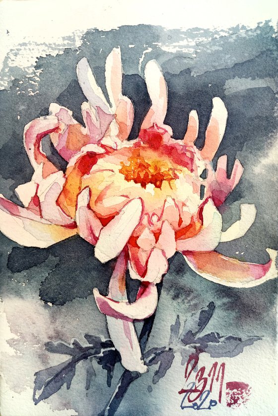 "Dance of the chrysanthemum flower" original watercolor artwork