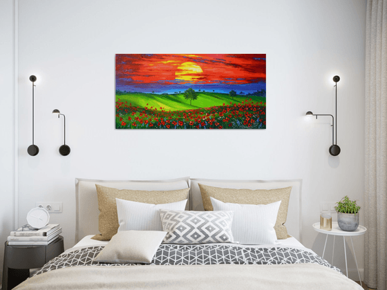 Sunset over a poppy field