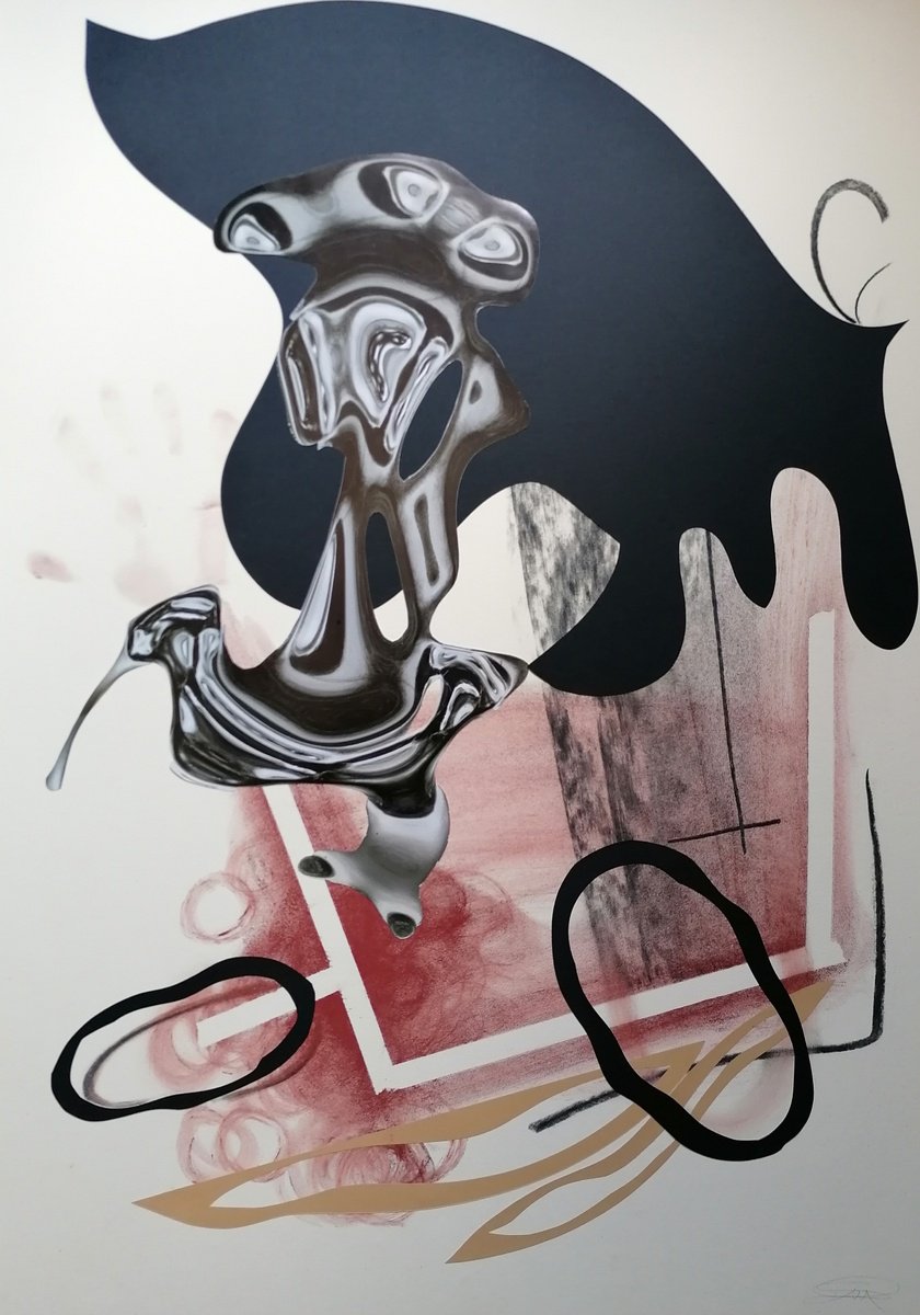 Surrealistic Abstract Acrylic Painting By Stefano Mazzolini, 28 X 39", Modula, Original Artwork