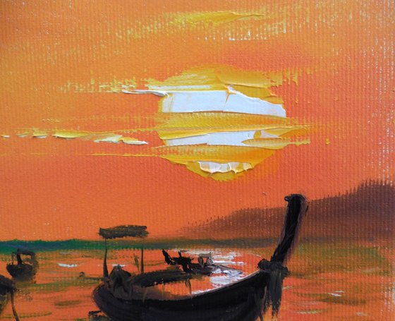 Sea sunset in Thailand and fishing boats