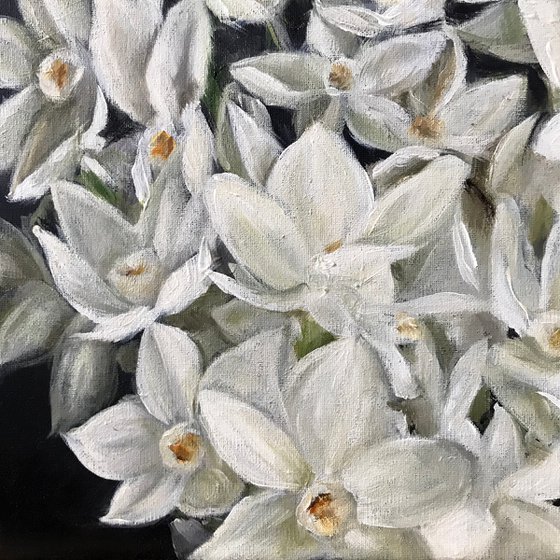 Oil painting with flowers "Daffodils" 30*30 cm