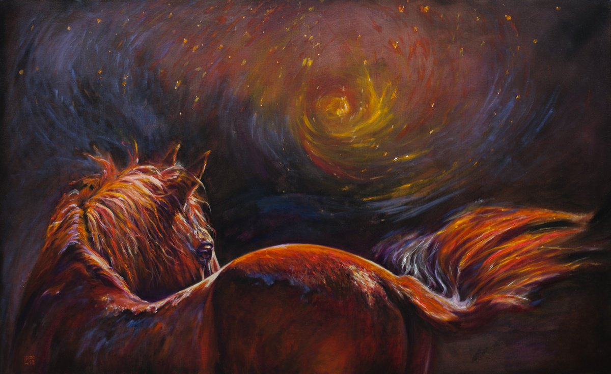Impressionistic Animal Oil Painting By Liudmila Pisliakova, 45 X 28", Infinity Horse, Original Artwork