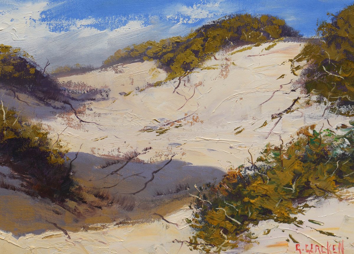 Framed Beach Painting original oil coastal sand dunes seascape by Graham Gercken