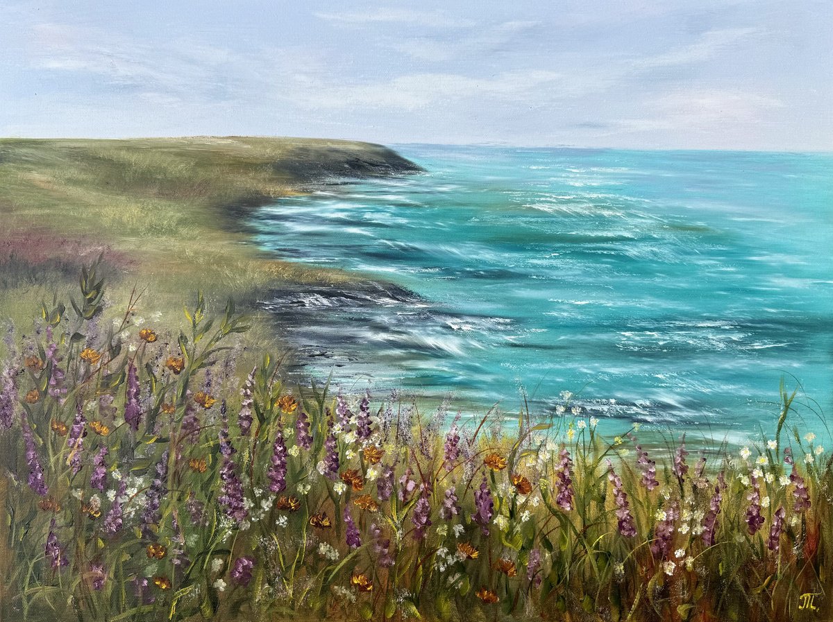 Impressionistic Landscape Oil Painting By Tanja Frost, 24 X 18", Edge Of Calm, Original Artwork