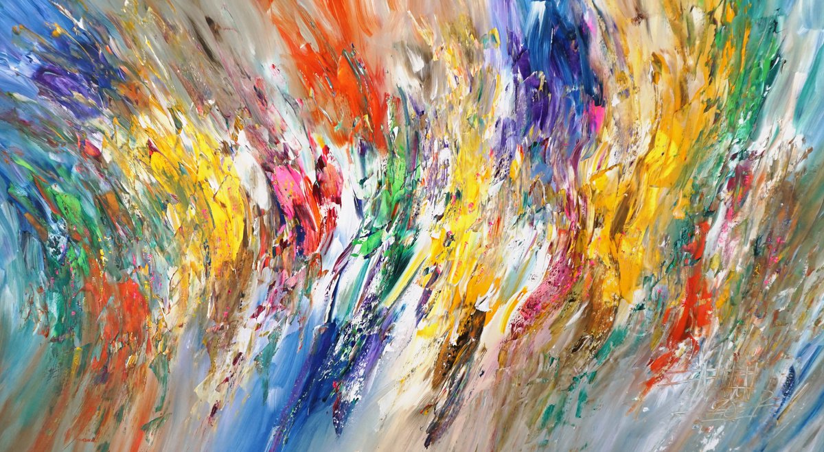 Abstract Acrylic Painting By Peter Nottrott, 61 X 33", Summer Symphony C 2, Original Artwork