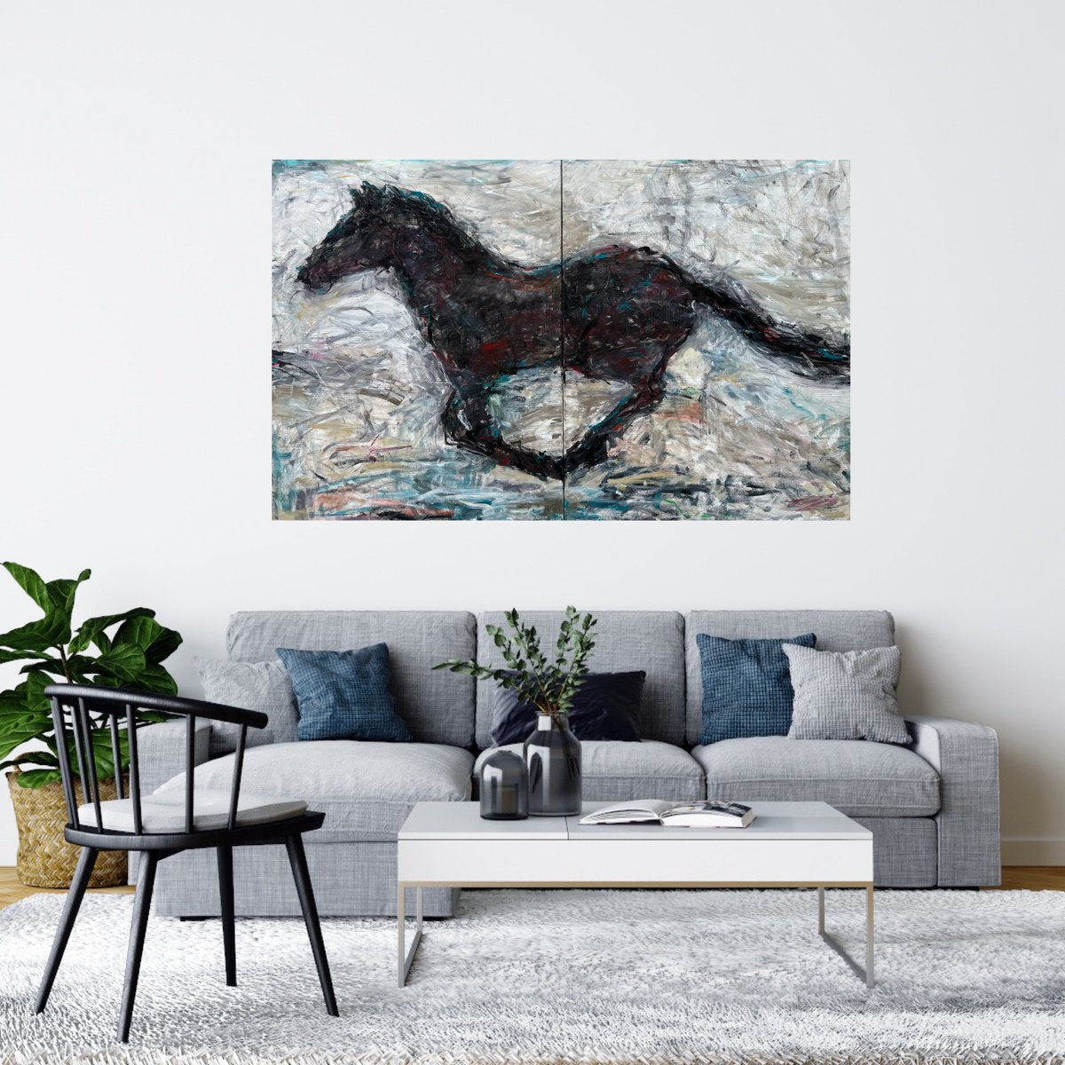 Abstract Animal Acrylic Painting By Liubou Sas, 63 X 39", Runaway, Original Artwork