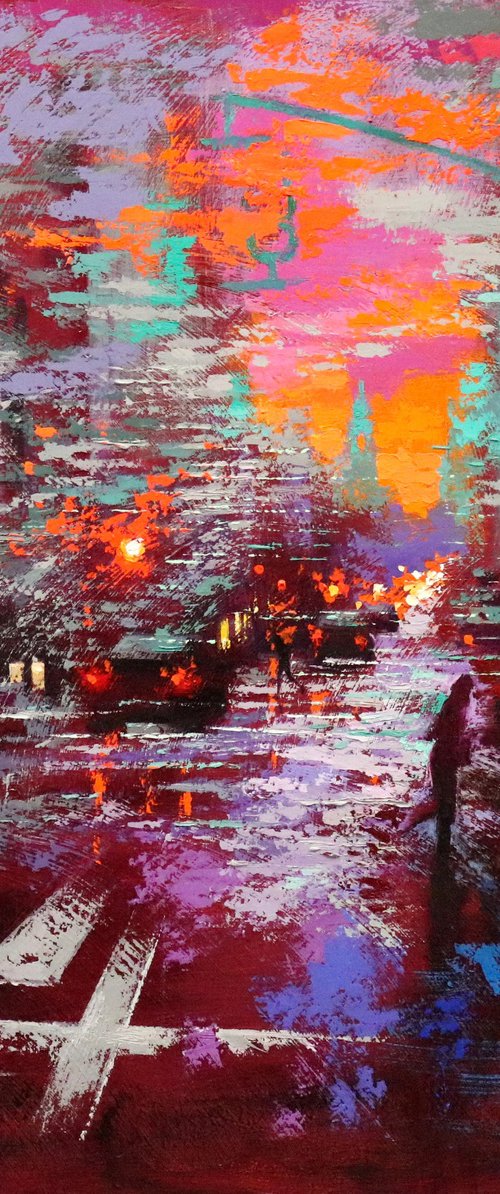 Crimson Evening in Manhattan by Chin H Shin