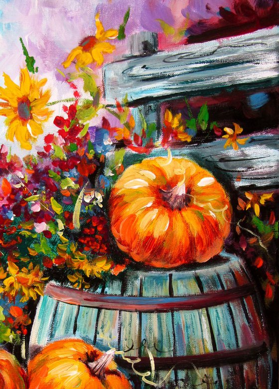 Pumpkins and flowers III