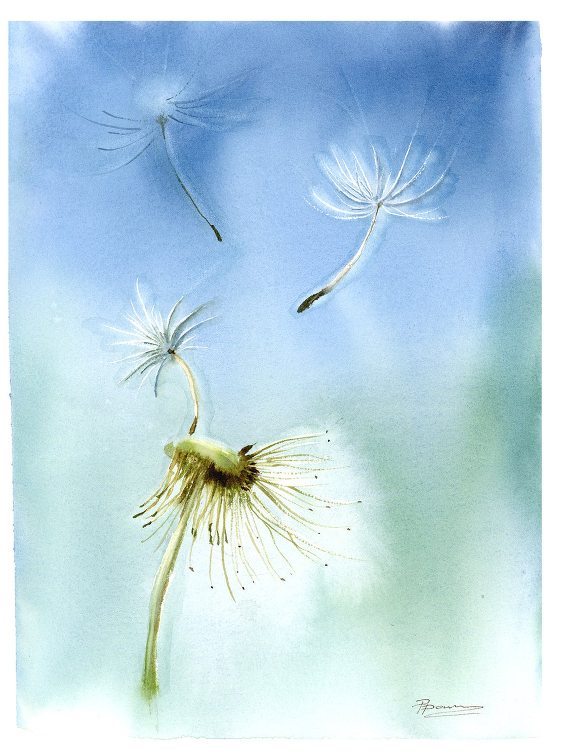 Inhale Exhale Dandelion Watercolour Print Whimsical -  Norway