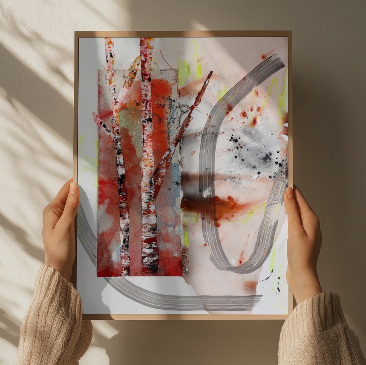 Urban And Pop Landscape Painting By Poovi Art, 18 X 24", Birch Abstractions 01, Original Artwork