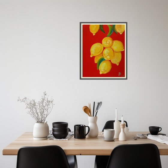 Golden Lemons on Red
