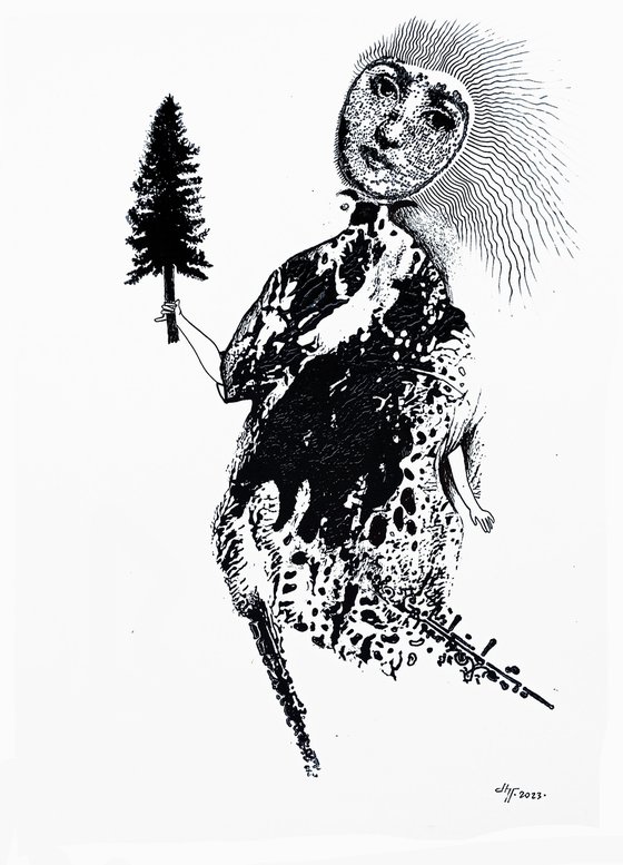 Girl with a coniferous tree