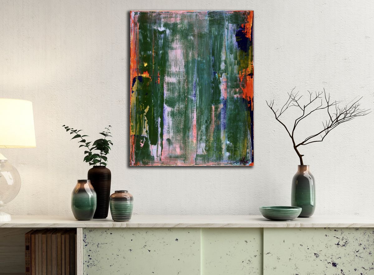 Abstract Acrylic Painting By Nestor Toro, 16 X 20", Oxide Green Spectra, Original Artwork