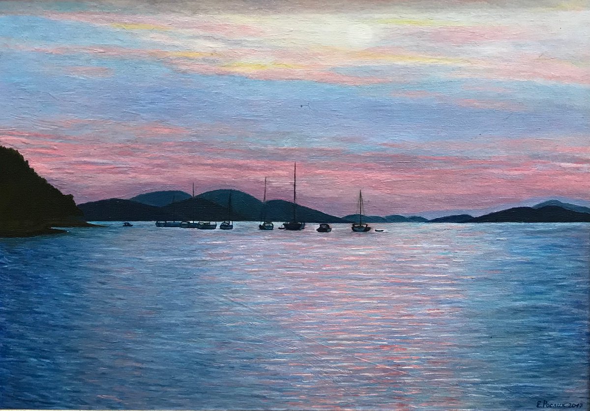 Original oil painting Pink sunset - 50x35 cm (2017) by Evgeniya Roslik