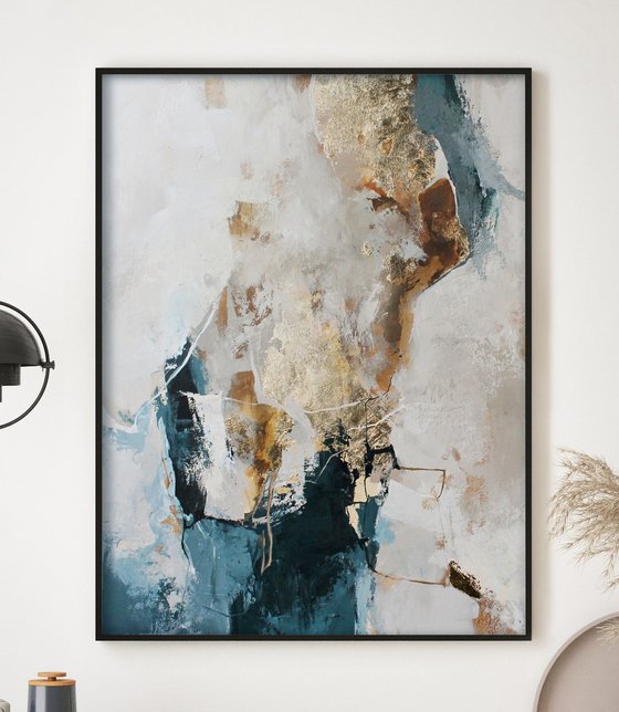 "Flow 5" Blue gold abstract acrylic art