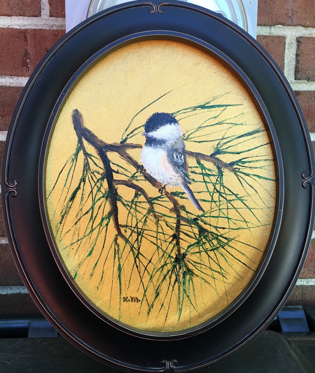 Impressionistic Animal Oil Painting By Kathleen Mcdermott, 10 X 12", Chickadee # 65, Original Artwork