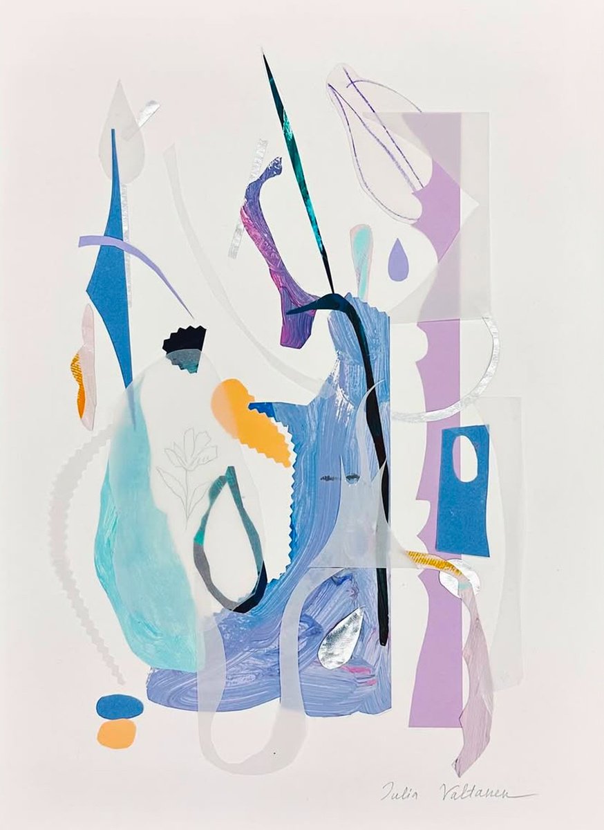 Geometric Abstract Collage By Julia Valtanen, 12 X 16", Silver Star, Original Artwork