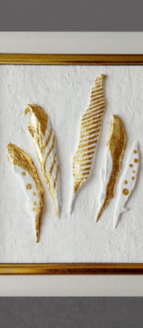 sculptural wall art "Golden feathers" by Tatyana Mironova
