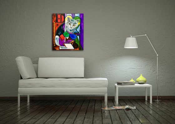 Cat writing a letter, version of Picasso painting FOR CAT LOVERS GIFT IDEA