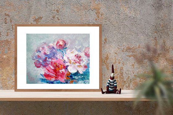 Peonies Painting Original Art Pink Floral Artwork Abstract Small Flower Wall Art