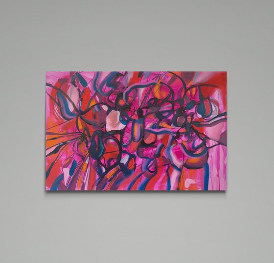 FULL ON- a large scale xxl dynamic red pink expressive abstract painting