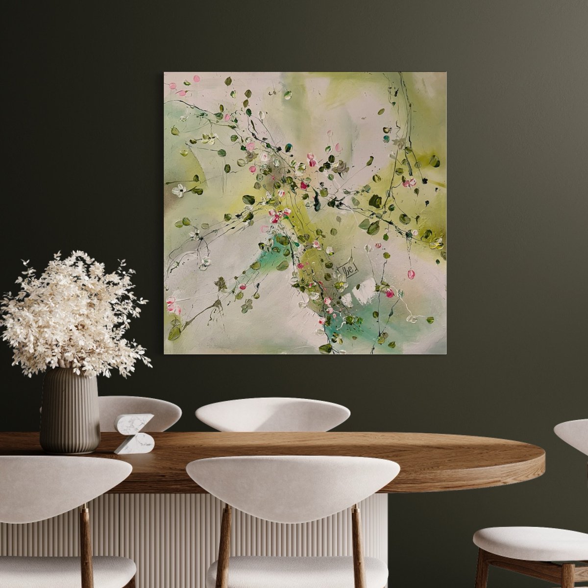 Square acrylic painting with flowers -Spring smells-? 100x100cm by Anastassia Skopp
