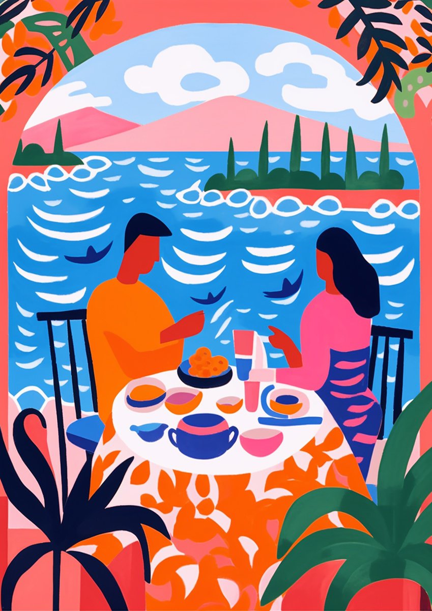 Expressive Portrait Acrylic Painting By Kosta Morr, 12 X 17", Two By The Sea, Original Artwork