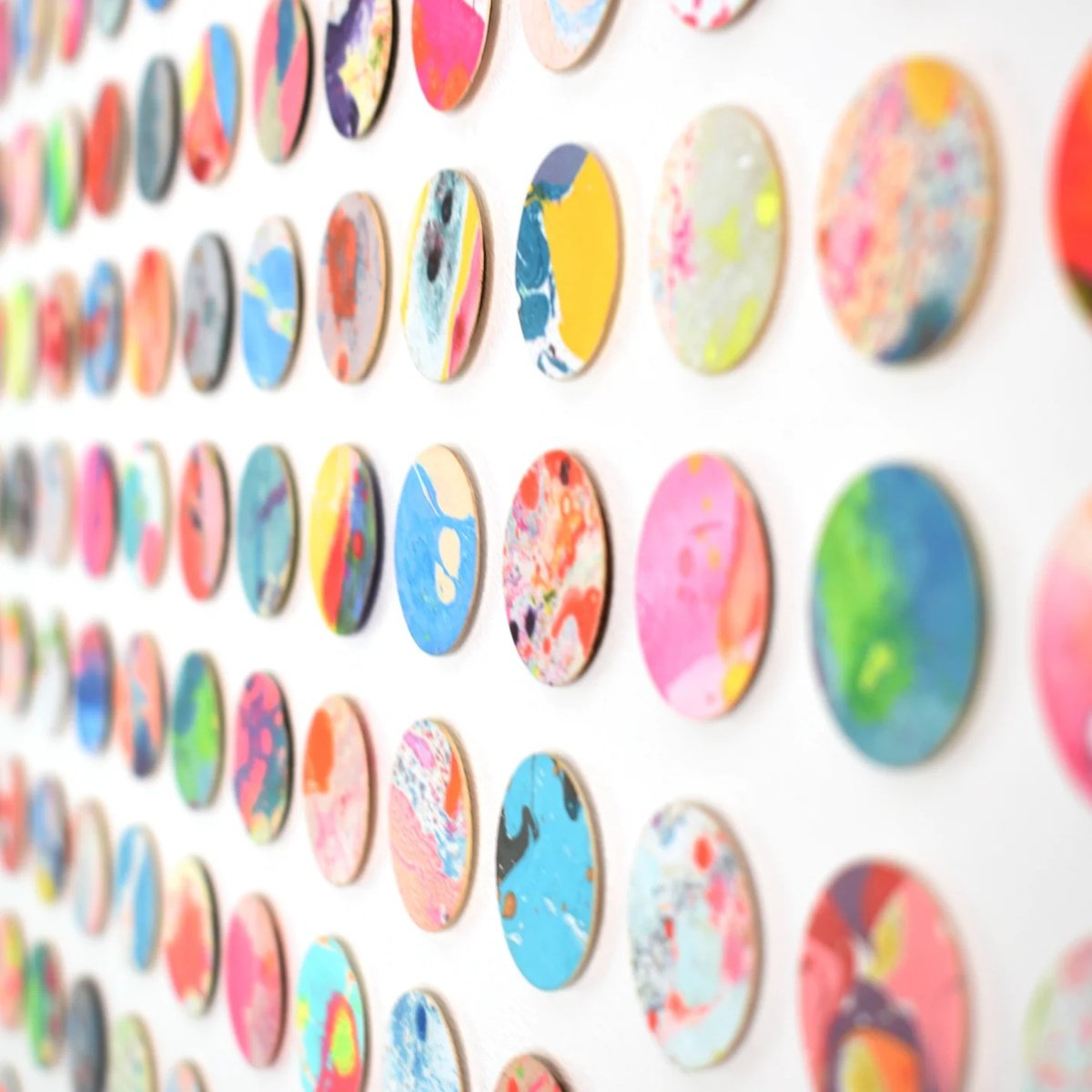 Geometric Abstract Painting By Amelia Coward, 33 X 33, Marble Dots, Original Artwork