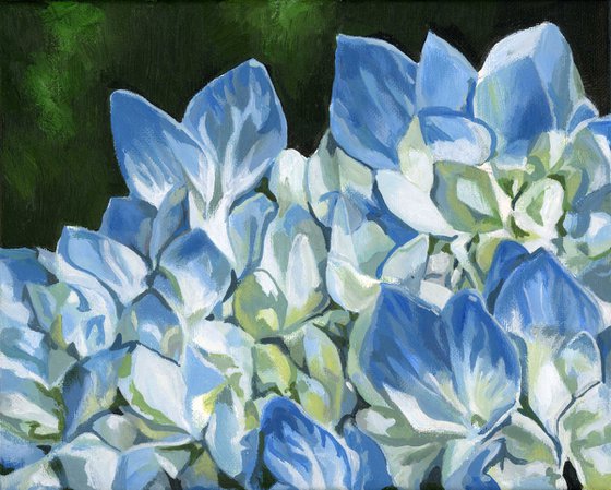 blue hydrangea acrylic painting