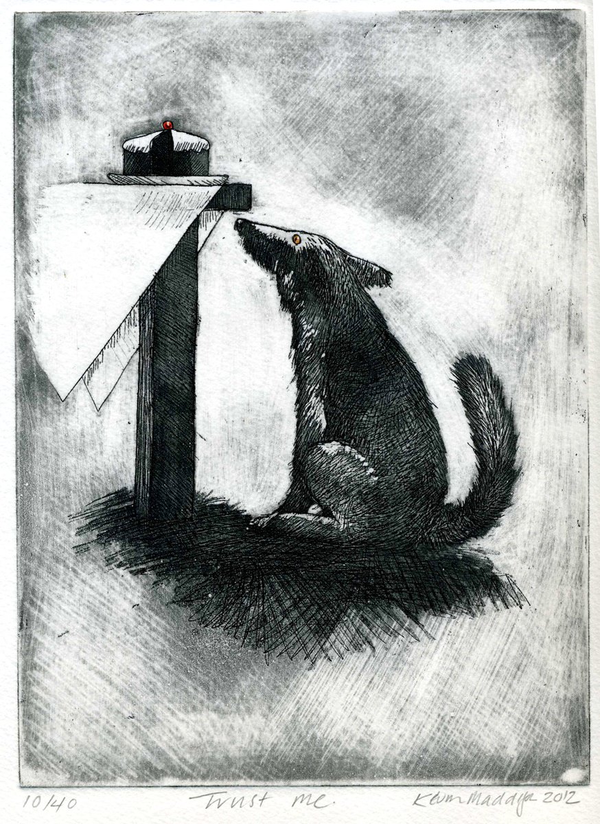 Illustrative Animal Etchings & Engravings By Kevin Maddison, 11 X 15", Trust Me !, Original Artwork